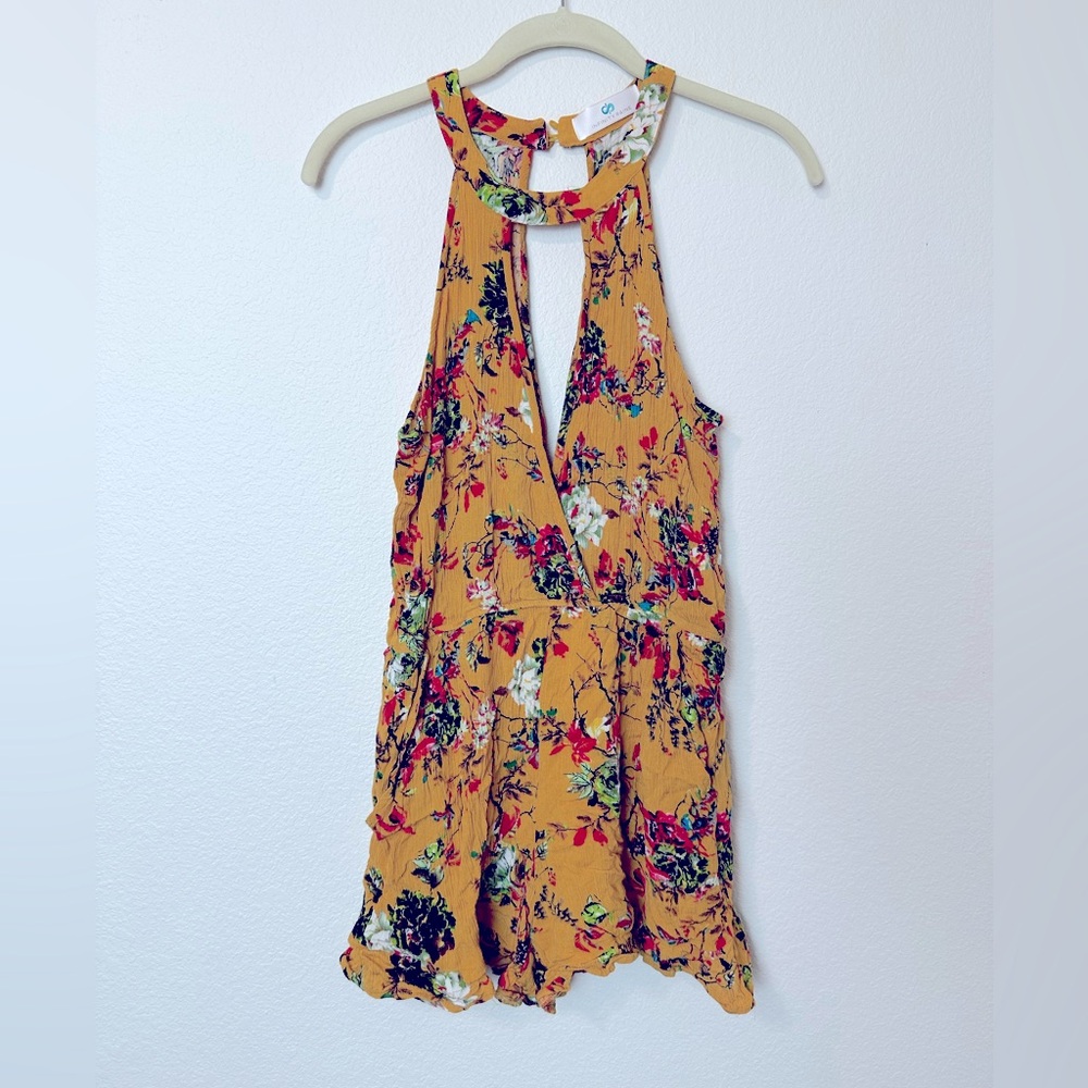 PRE-LOVED INFINITY RAINE Mustard Yellow Floral Romper V-neck